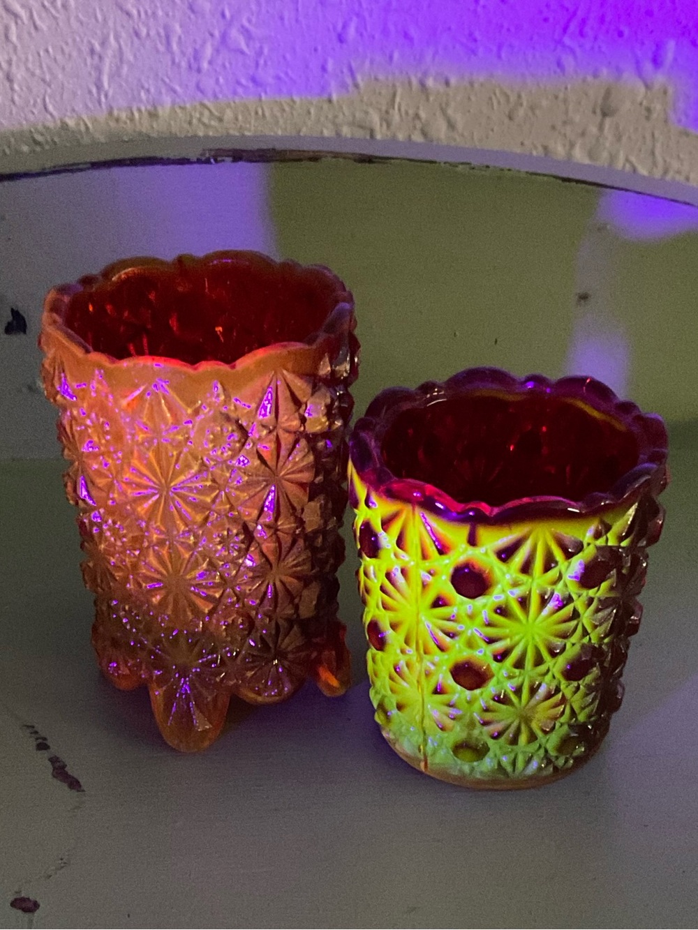 Small orange Uranium Glass pieces candle holder toothpick holder